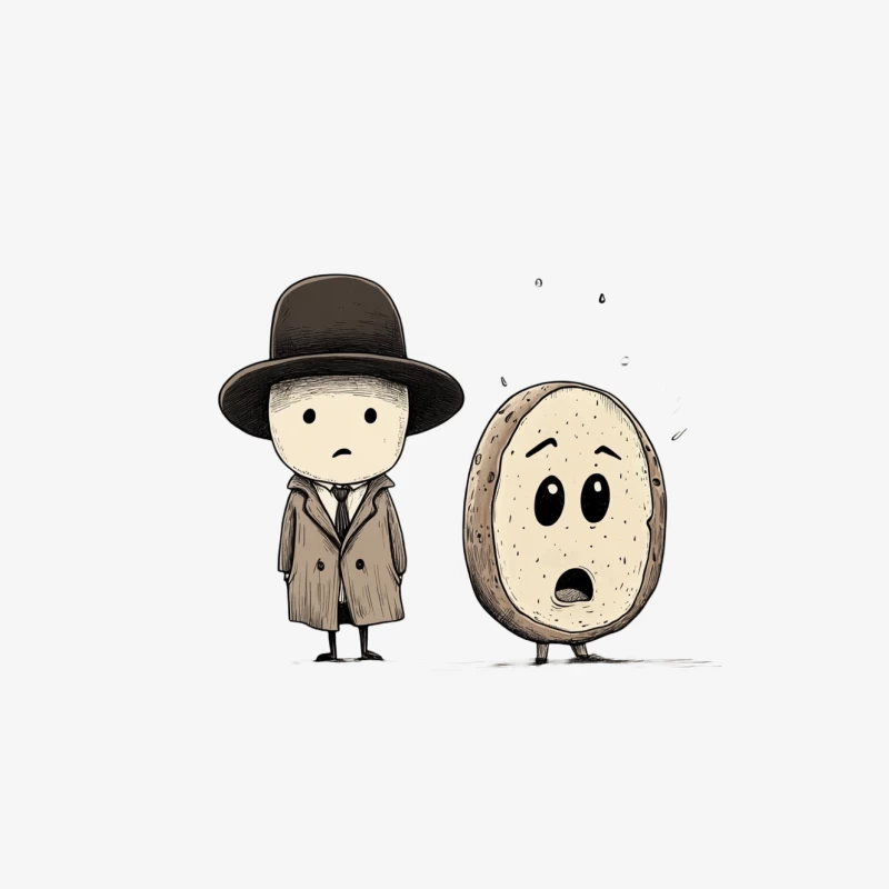 Cute Cartoon Detective and Surprised Potato Illustration Female Long Sleeve T-Shirt