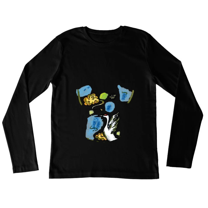 Kranich in dekorativer Kunst Damen Langarm T-Shirt