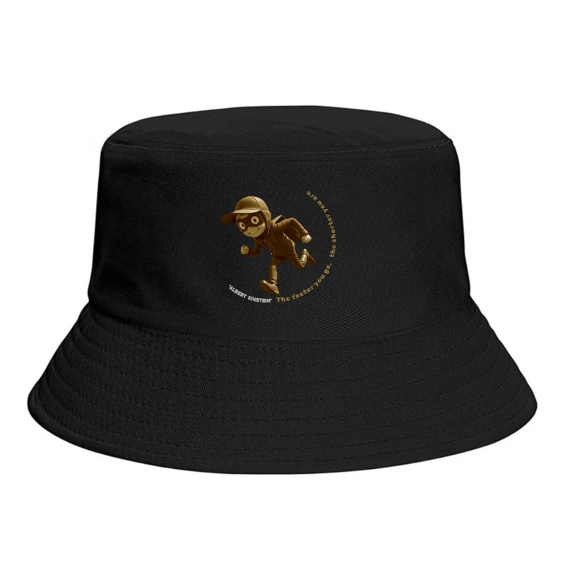 Vintage-Style Cartoon Runner with Mysterious Mask Bucket Hat