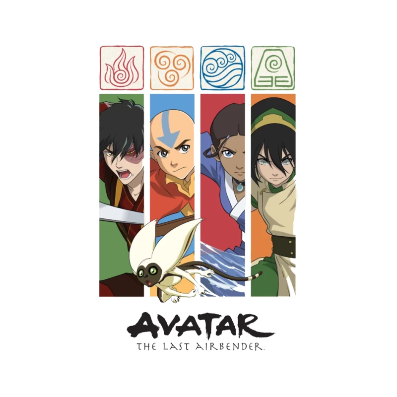 Avatar: The Last Airbender Character Panel with Elemental Symbols Pin