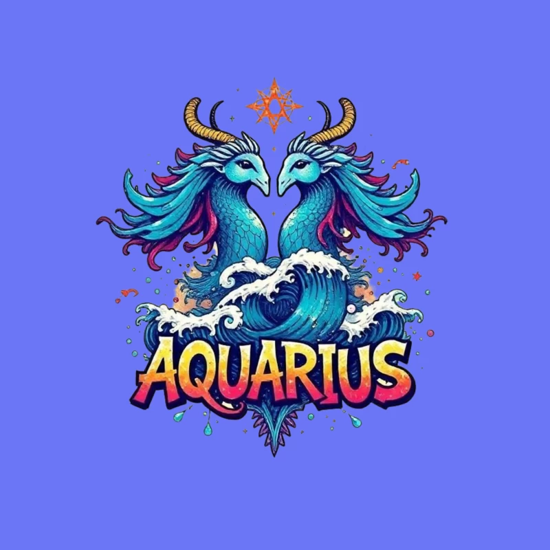 Colorful Aquarius Zodiac Sign with Waves Throw Pillow
