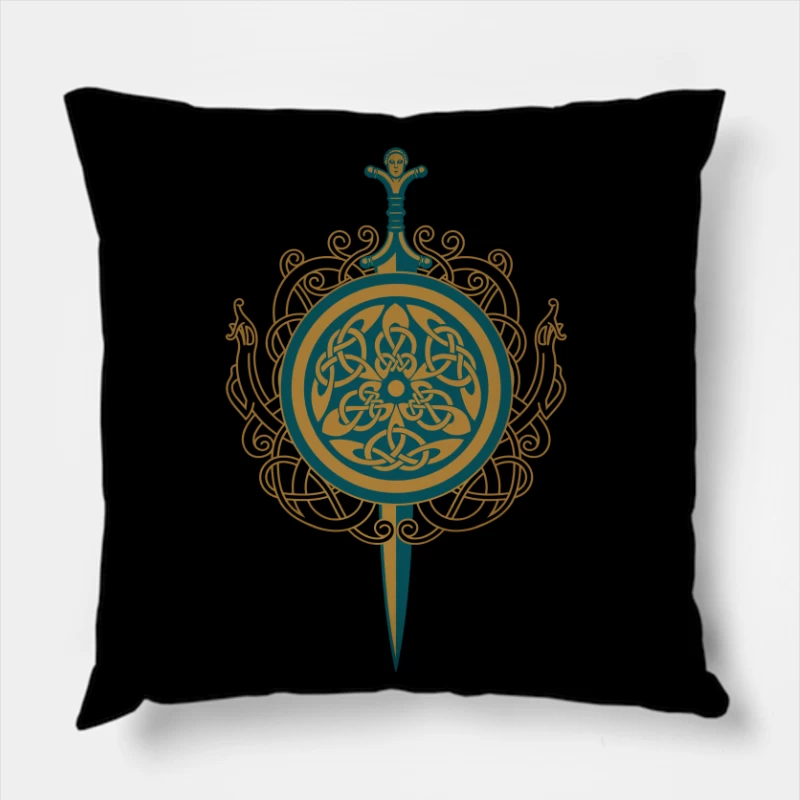 Intricate Celtic Knot Shield and Sword Design Throw Pillow