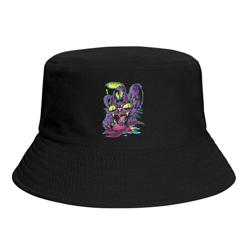 Angry Cartoon Cat Illustration Bucket Hat