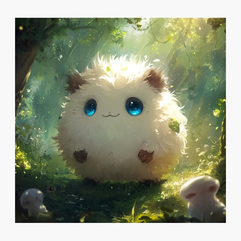 Adorable Fluffy Fantasy Creature in Magical Woodland Throw Pillow