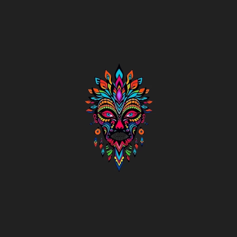 Colorful Tribal Mask Illustration Bucket Hat