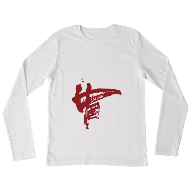 Rote Kalligrafie von China Damen Langarm T-Shirt