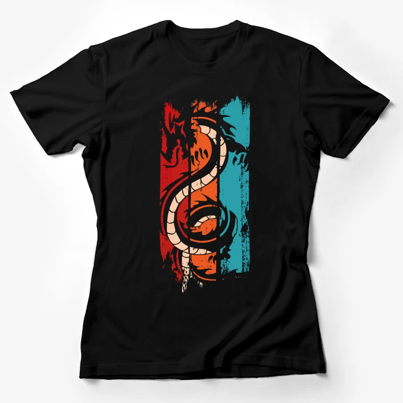 Tri-Color Dragon: Retro Tribal Vibes Female T-Shirt