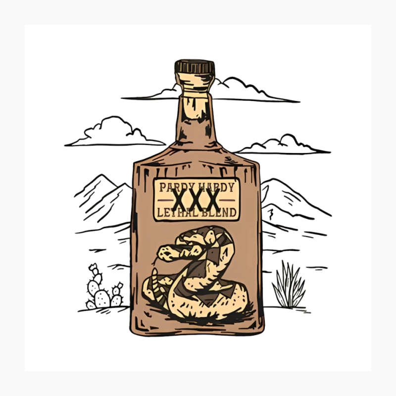 Desert Snake Whiskey Bottle Illustration with Mountain Background Pin
