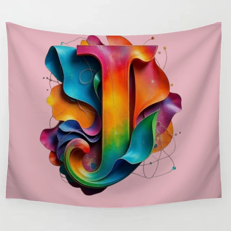 3D Colorful Abstract Typography Letter J Design Tapestry