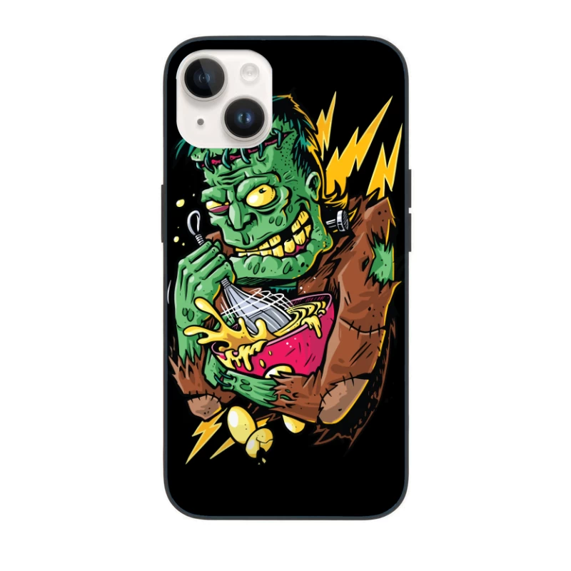 Playful Cartoon Frankenstein Monster with Food iPhone Case