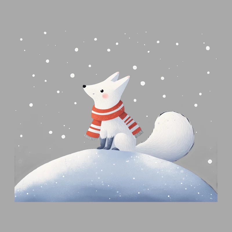 Cute Arctic Fox in Red Scarf on Snowy Hill Female Pullover Hoodie