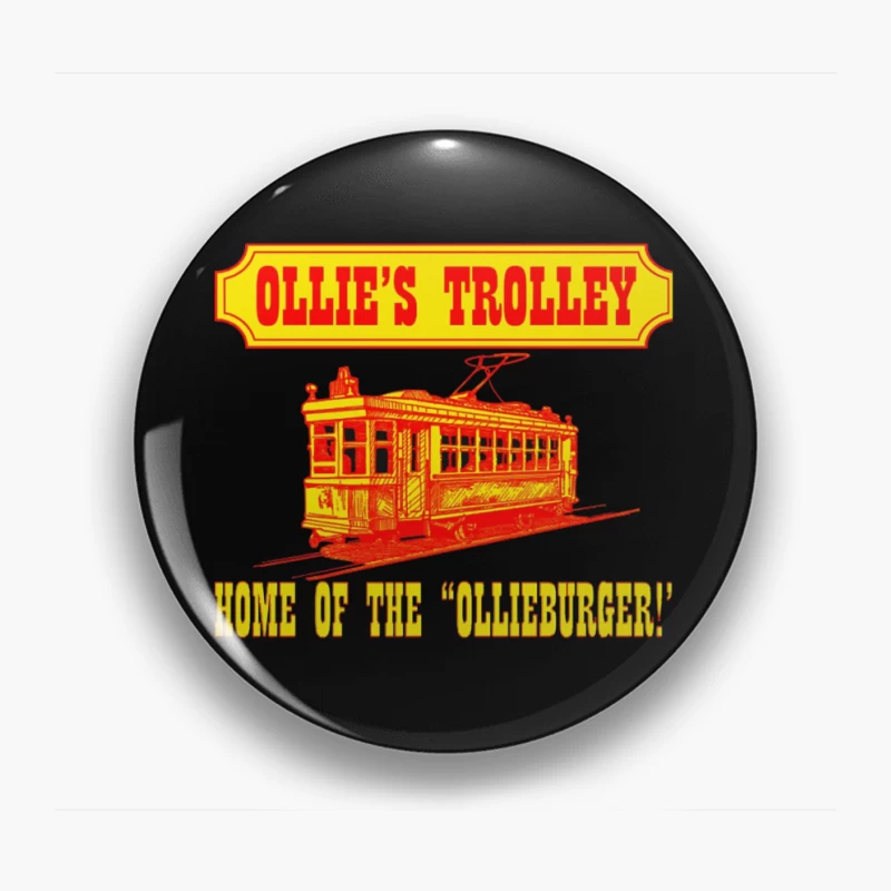 Vintage Ollie's Trolley Restaurant Logo with Classic Streetcar Design Pin