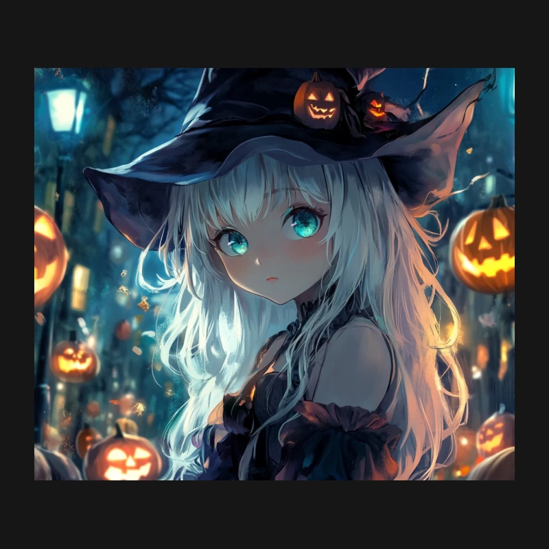 Enchanting Halloween Night: Anime Witch with Glowing Pumpkins Mouse Pad