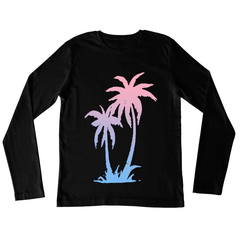 Pastellfarbene Palmen im Sonnenuntergang Damen Langarm T-Shirt