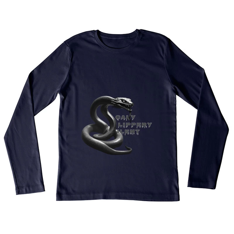 Dark Monochrome Snake with Dripping Text Design Female Long Sleeve T-Shirt