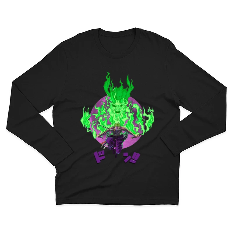 Samurai mit grünem Feuergeist Herren Langarm T-Shirt
