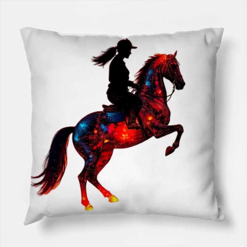 Cosmic Equestrian Silhouette with Galaxy Horse Throw Pillow