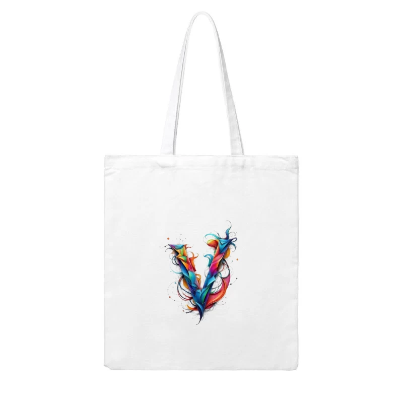 Vibrant Abstract Watercolor Letter V Design Cotton Tote Bag