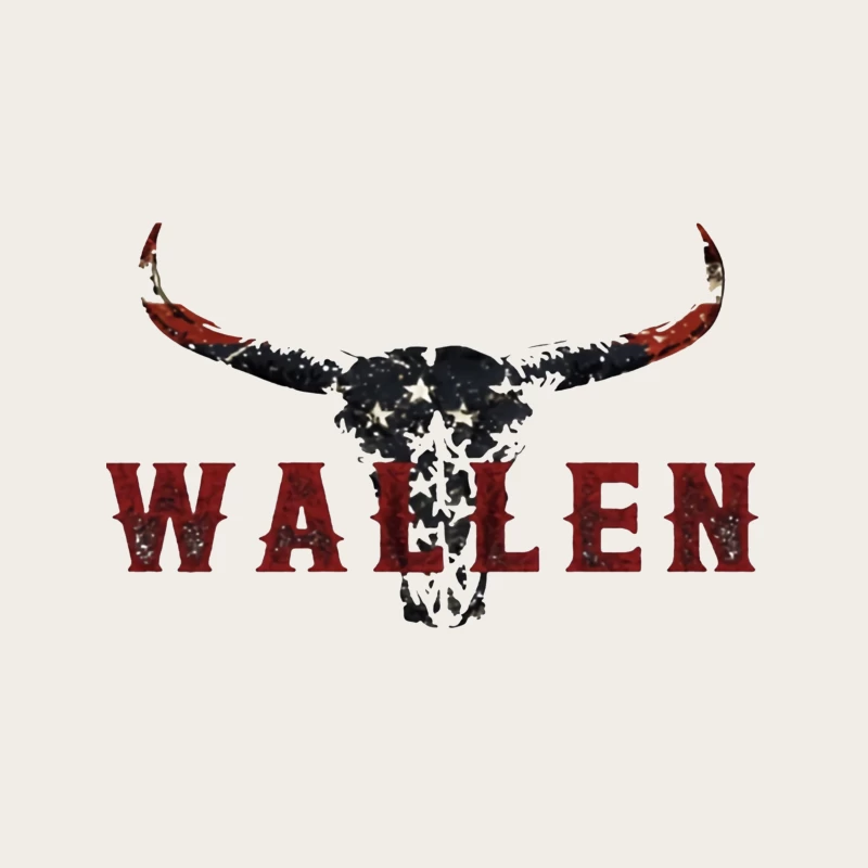 American Patriotic Western "Wallen" Logo with Flag-Patterned Bull Skull Bucket Hat