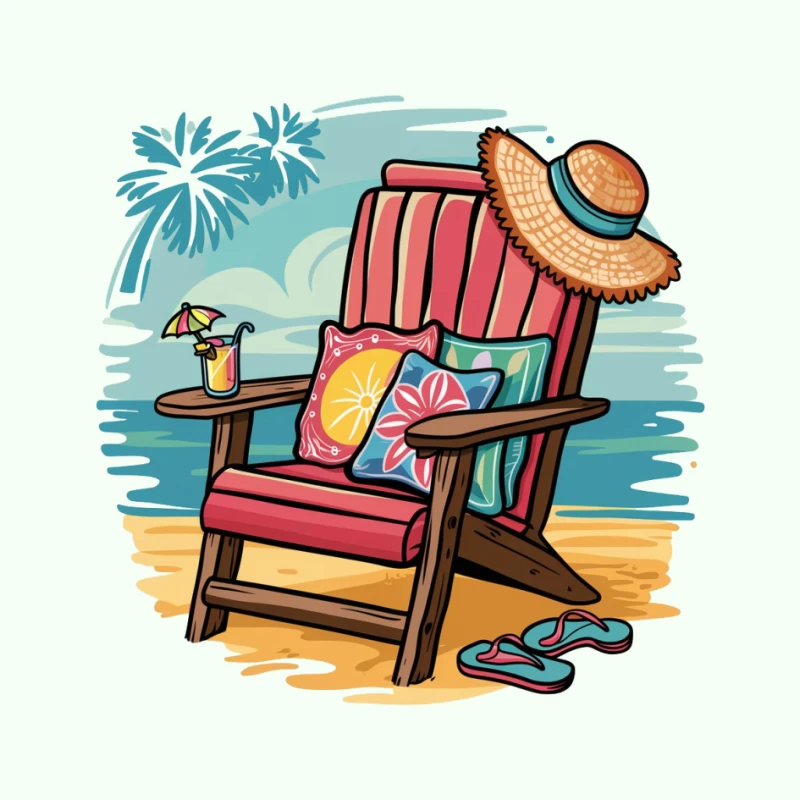 Relaxing Beach Scene with Chair and Accessories Pin