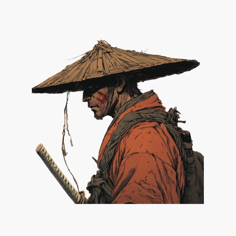 Illustrated Profile of a Japanese Samurai Warrior Cotton Tote Bag