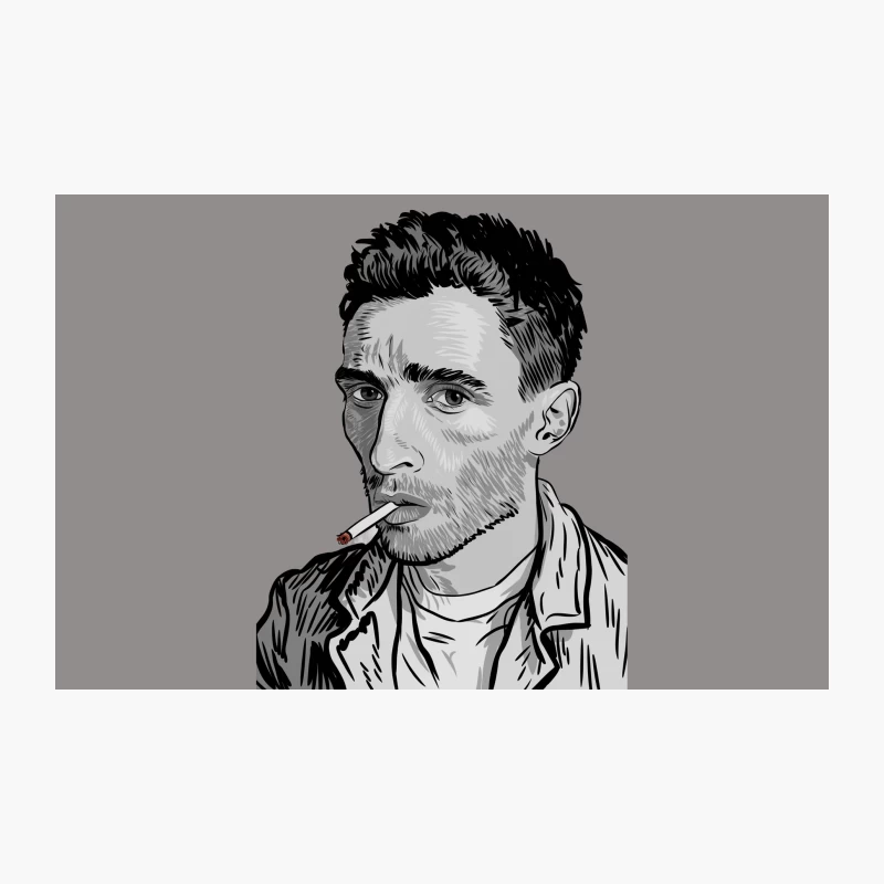 Expressive Black and White Sketch of Intense Artist with Cigarette Travel Mug
