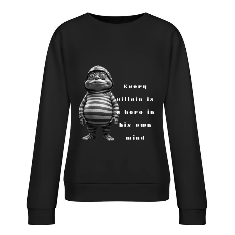 Quirky Cartoon Dinosaur in Striped Outfit and Glasses Female Pullover Sweatshirt