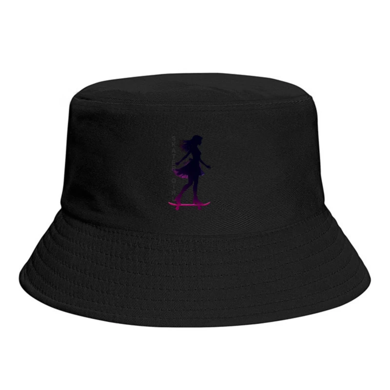 Stylish Skater Girl Silhouette in Pink and Black Bucket Hat