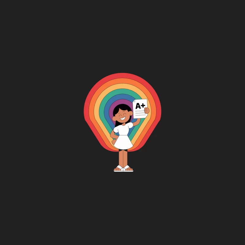 Joyful Student Celebrating A+ Grade Against Rainbow Background Bucket Hat