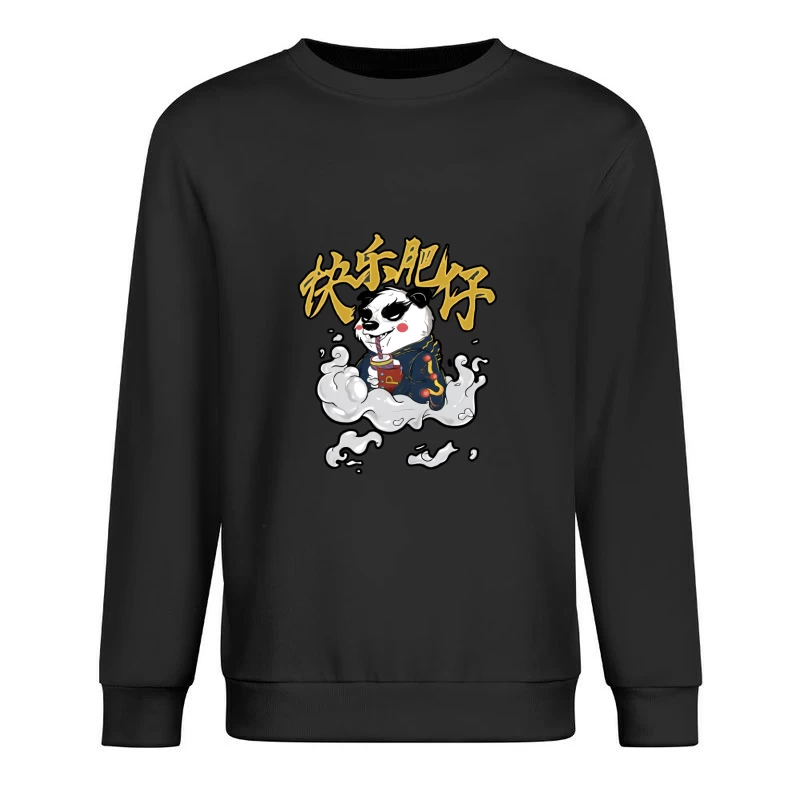 Fröhlicher Panda genießt Getränk Herren Pullover Sweatshirt