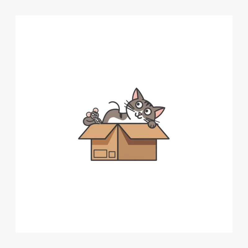 Curious Cartoon Cat in Cardboard Box Pin