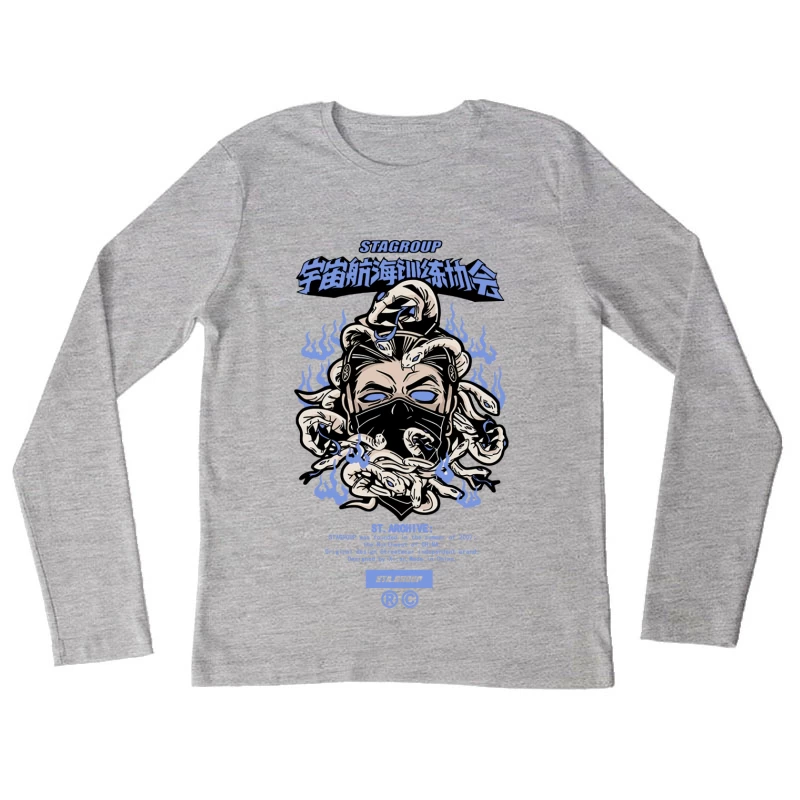 Illustration mit Schlangendesign und Schriftzug Damen Langarm T-Shirt