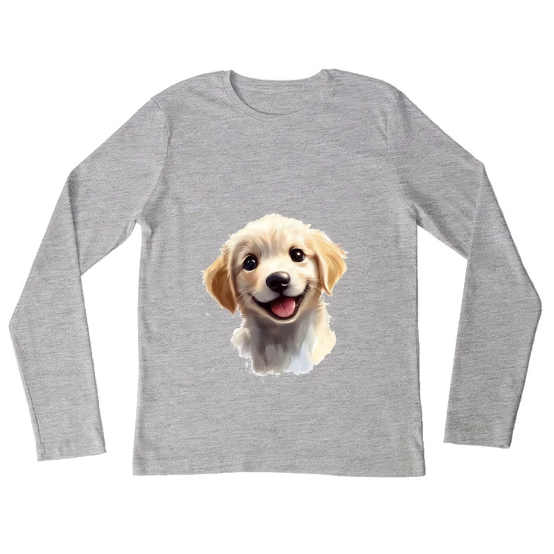 Adorable Smiling Golden Retriever Puppy Digital Portrait Female Long Sleeve T-Shirt