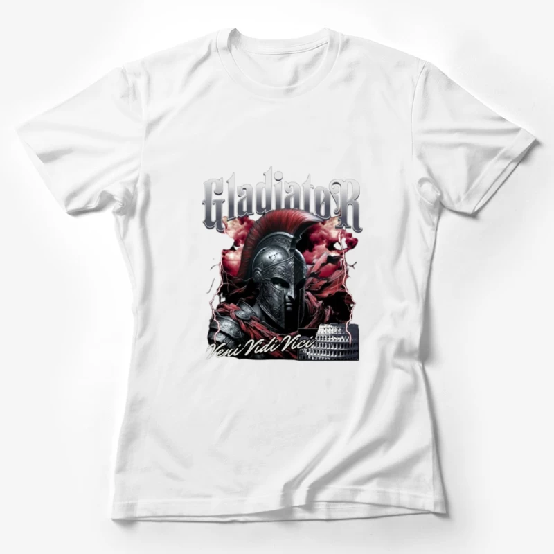 Dramatic Gladiator Warrior with Roman Colosseum in Blood Red Mist Female T-Shirt