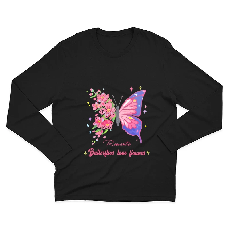 Romantische Schmetterlinge und Blumen Herren Langarm T-Shirt