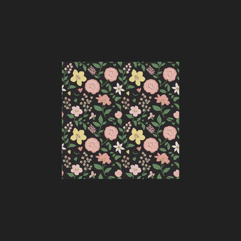 Vintage Floral Botanical Pattern with Roses on Dark Background Bucket Hat