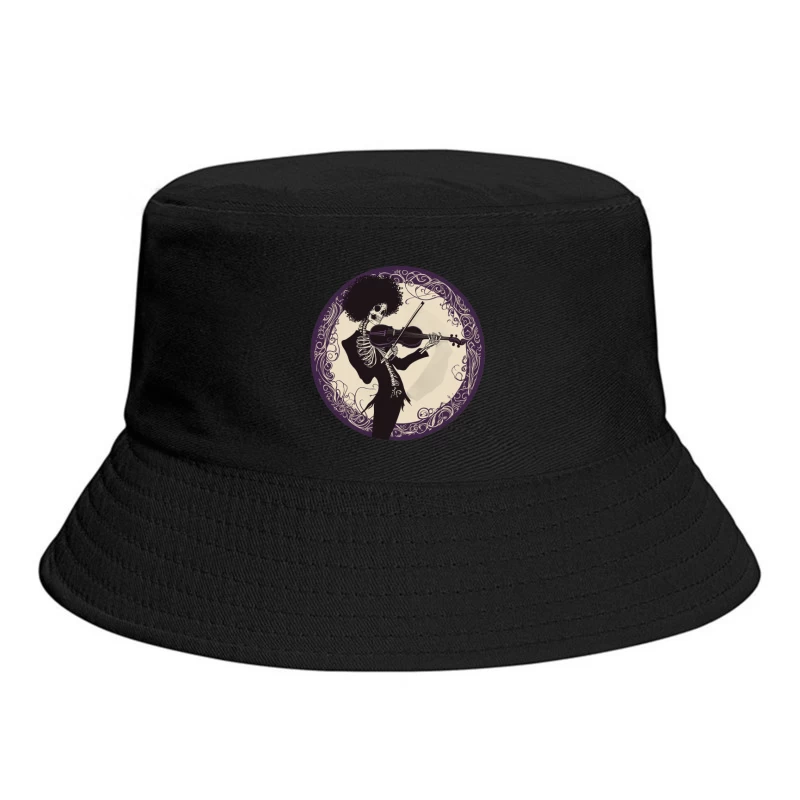 Gothic Skeleton Violinist with Afro in Ornate Circular Frame Bucket Hat