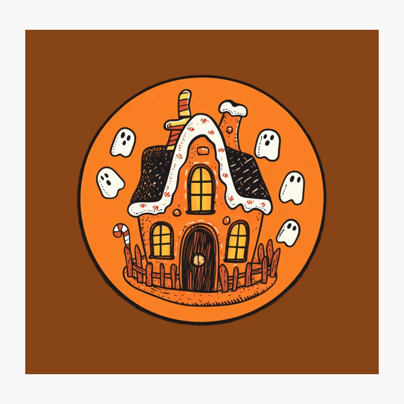 Spooky Halloween Haunted House with Ghosts Cartoon Illustration Throw Pillow
