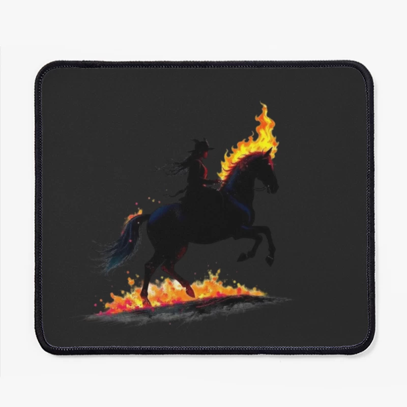 Mystical Dark Rider with Flaming Horse Silhouette Mouse Pad