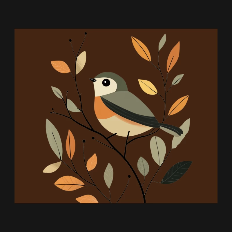 Stylized Bird Perched Among Autumn Leaves Mouse Pad