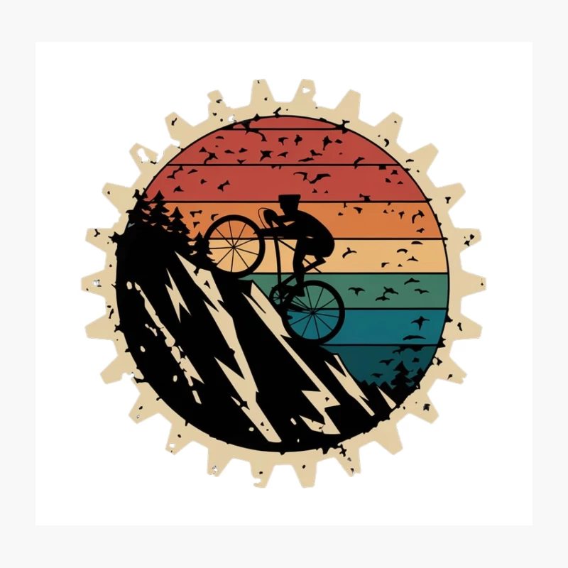 Retro Mountain Biking Silhouette at Sunset Throw Pillow