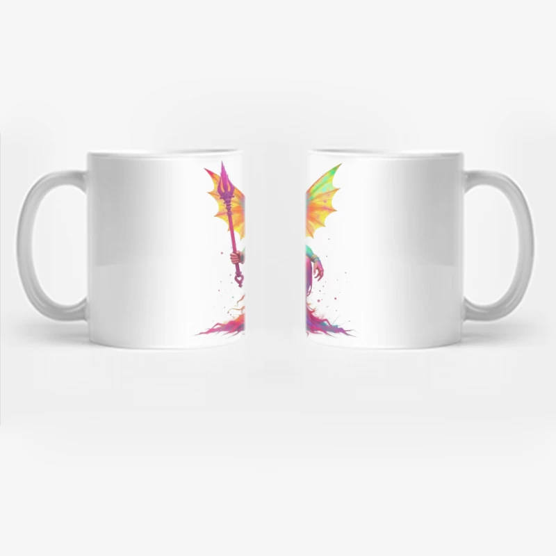 Rainbow-Hued Horned Deity with Dragon Wings Coffee Mug