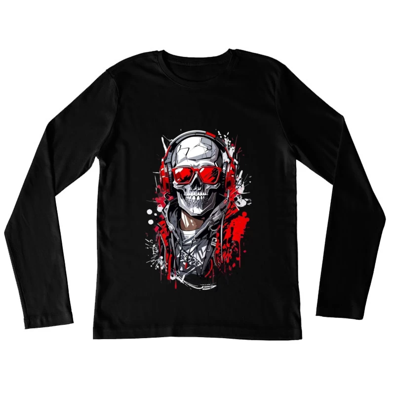 Cool Urban Skull with Headphones Female Long Sleeve T-Shirt