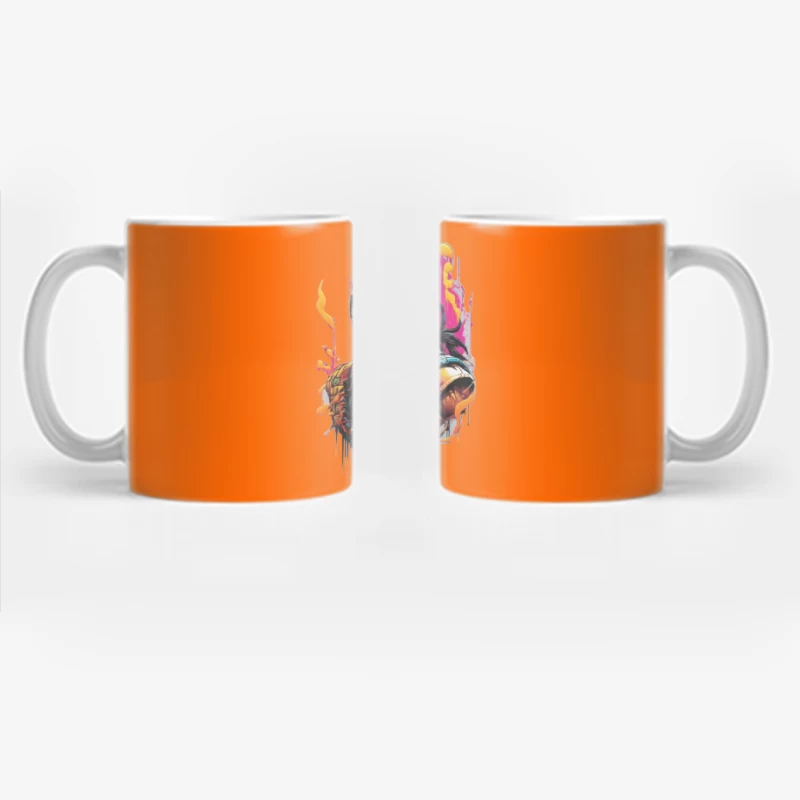 Vibrant Digital Art of a Masked Character Coffee Mug