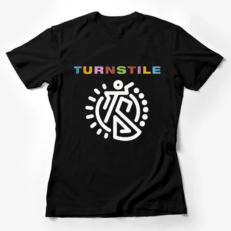 Colorful Turnstile Logo Design with Geometric Pattern Female T-Shirt