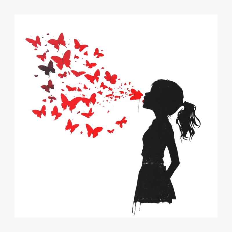 Silhouette's Butterfly Freedom: Artistic Expression in Red and Black Pin