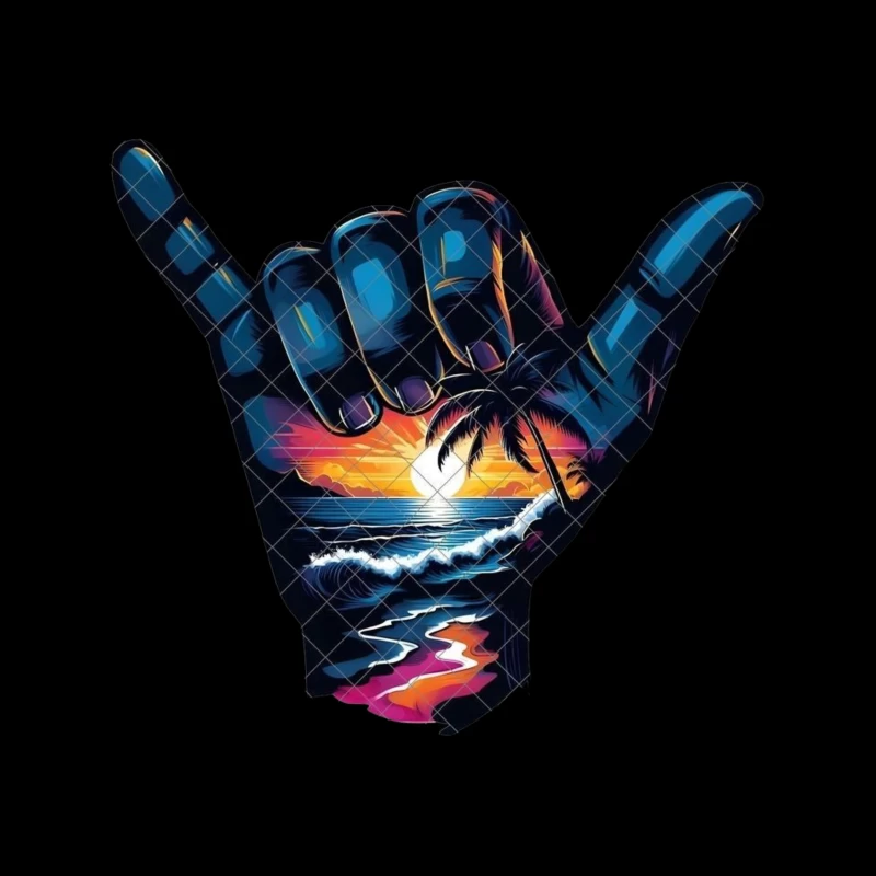 Shaka Sign with Tropical Sunset and Ocean Scene Tapestry