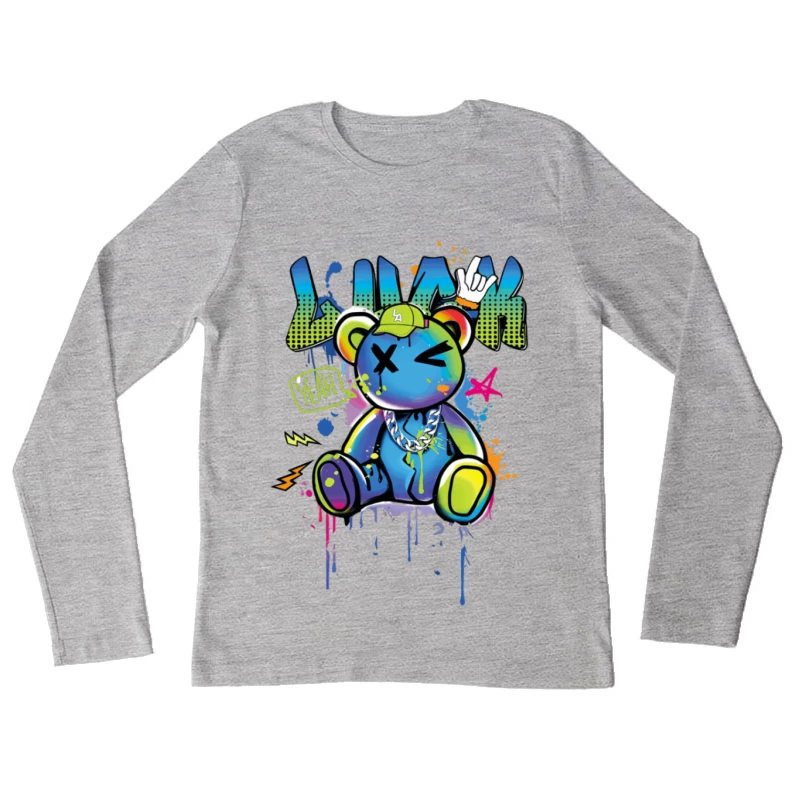 Bunter Graffiti-Bär mit Kappe Damen Langarm T-Shirt