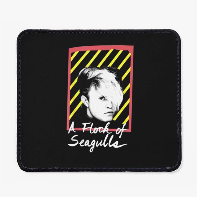 New Wave 80s Album Art with Striped Background Mouse Pad