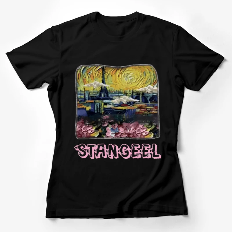 Eiffelturm und Blumen unter Sonnenhimmel Damen T-Shirt